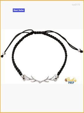 Sterling Silver Deer Antler Bracelet Charm Red Rope Adjustable